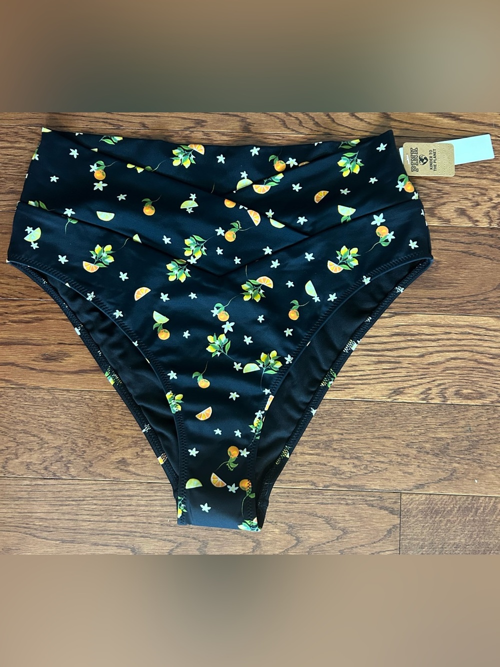 NWT PINK Victoria's Secret Black Swimsuit Bottom with Fruit Print